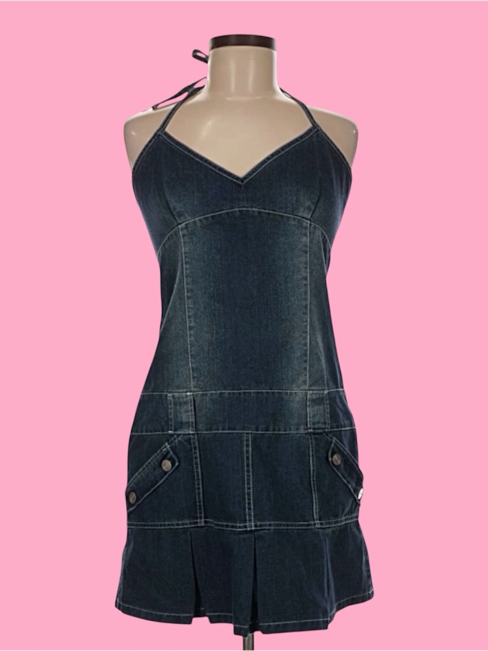 Vintage Jennyfer Denim Halter Mini Dress 💙